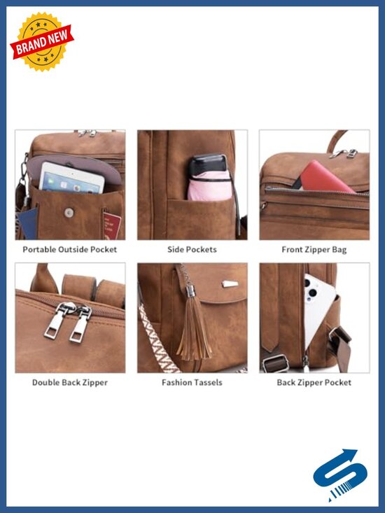 PU Leather Convertible Backpack Purse Travel Handbag with Tassel